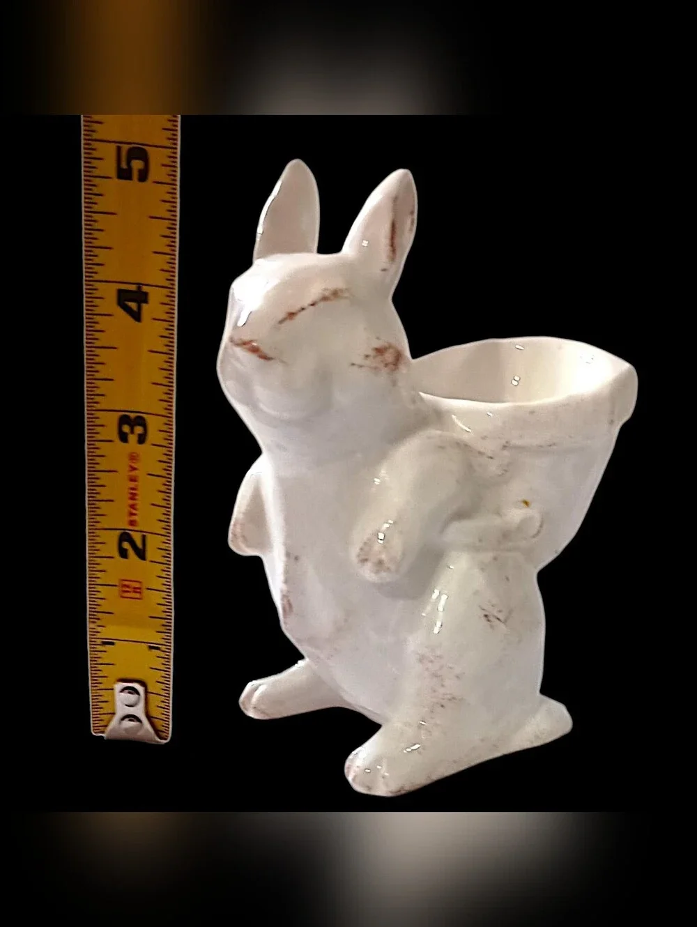 Pottery Barn Ceramic Bunny Planter Candle Holder Beige Easter Rabbit Egg Cup